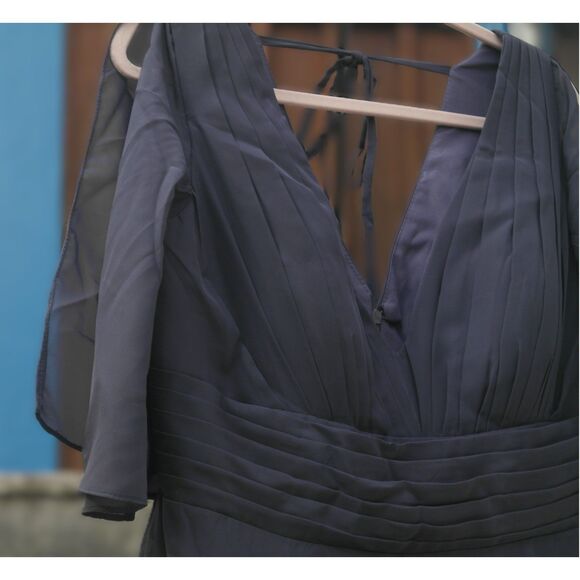 NWT Chiffon Ruched Asymmetrical Bride/Groom Mother Formal Gown Dusky Purple 16 - Picture 4 of 11